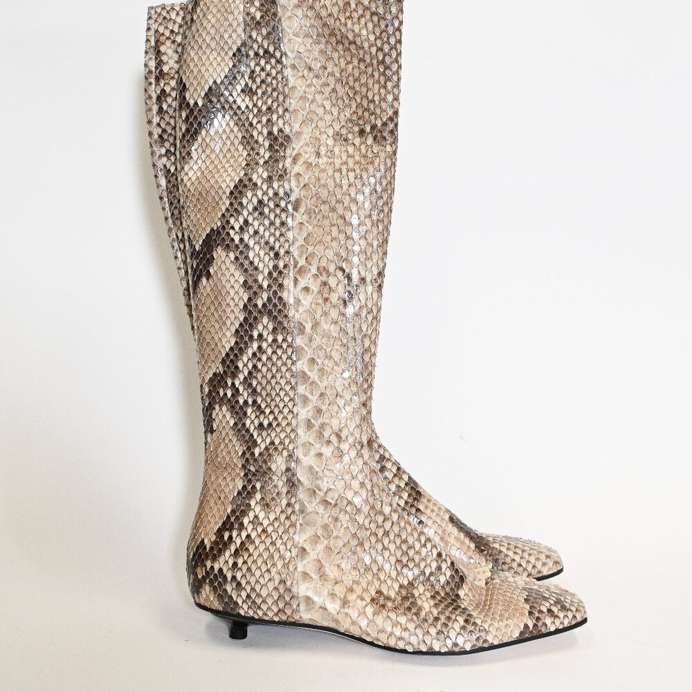 Vintage Christian Lacroix Python-Pattern Knee-High Boots with Kitten Heel - Picture 4 of 11